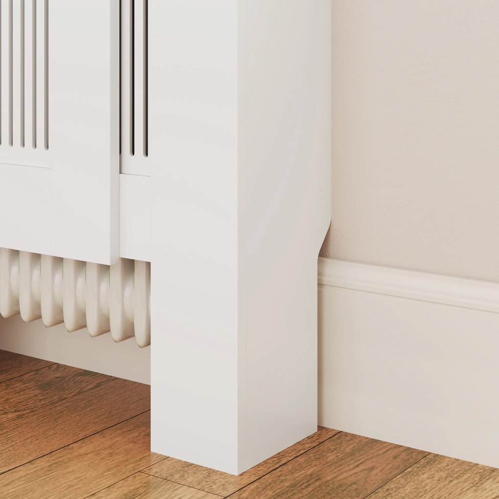 HOMCOM Osłona grzejnika, design z lamelami, regulowana długość 125-201 cm, MDF, Biała