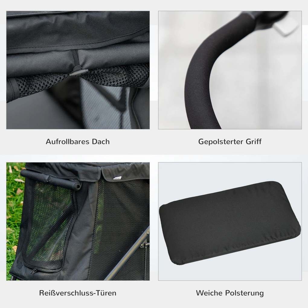 Outsunny Wózek dla Psa z Poduszką 3 Kieszenie Składany do 20kg Czarny | Aosom PL