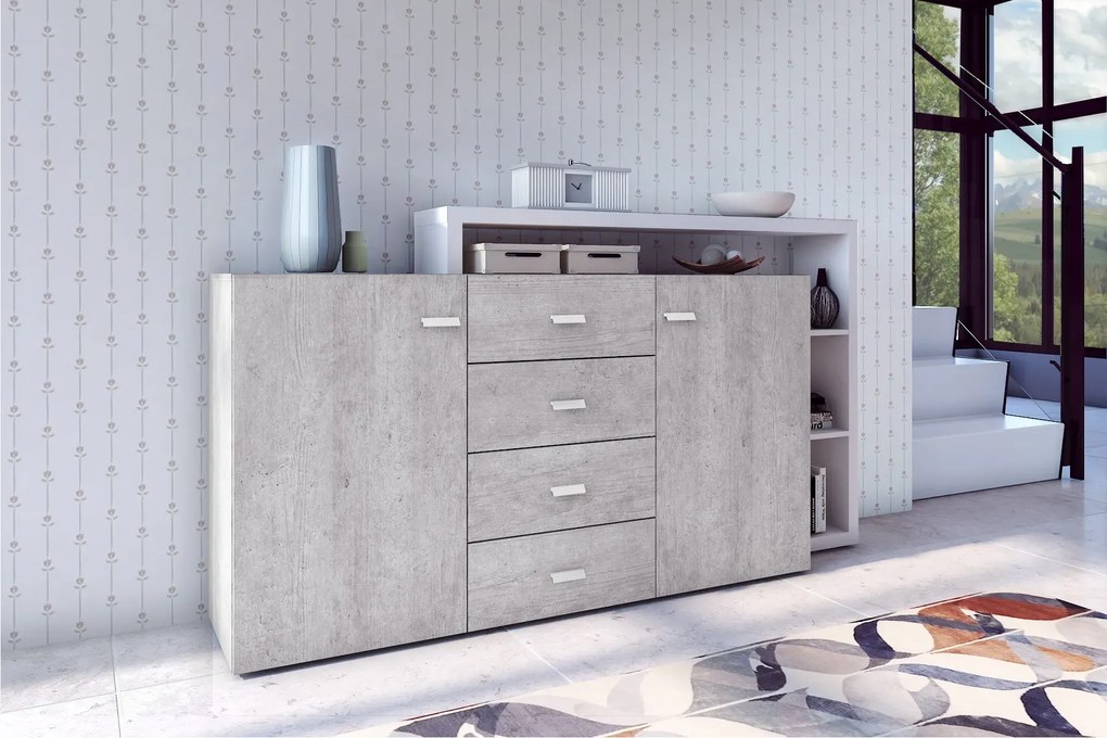 Komoda z nadstawką BOTA 2D4S 181 biała/beton colorado HELVETIA