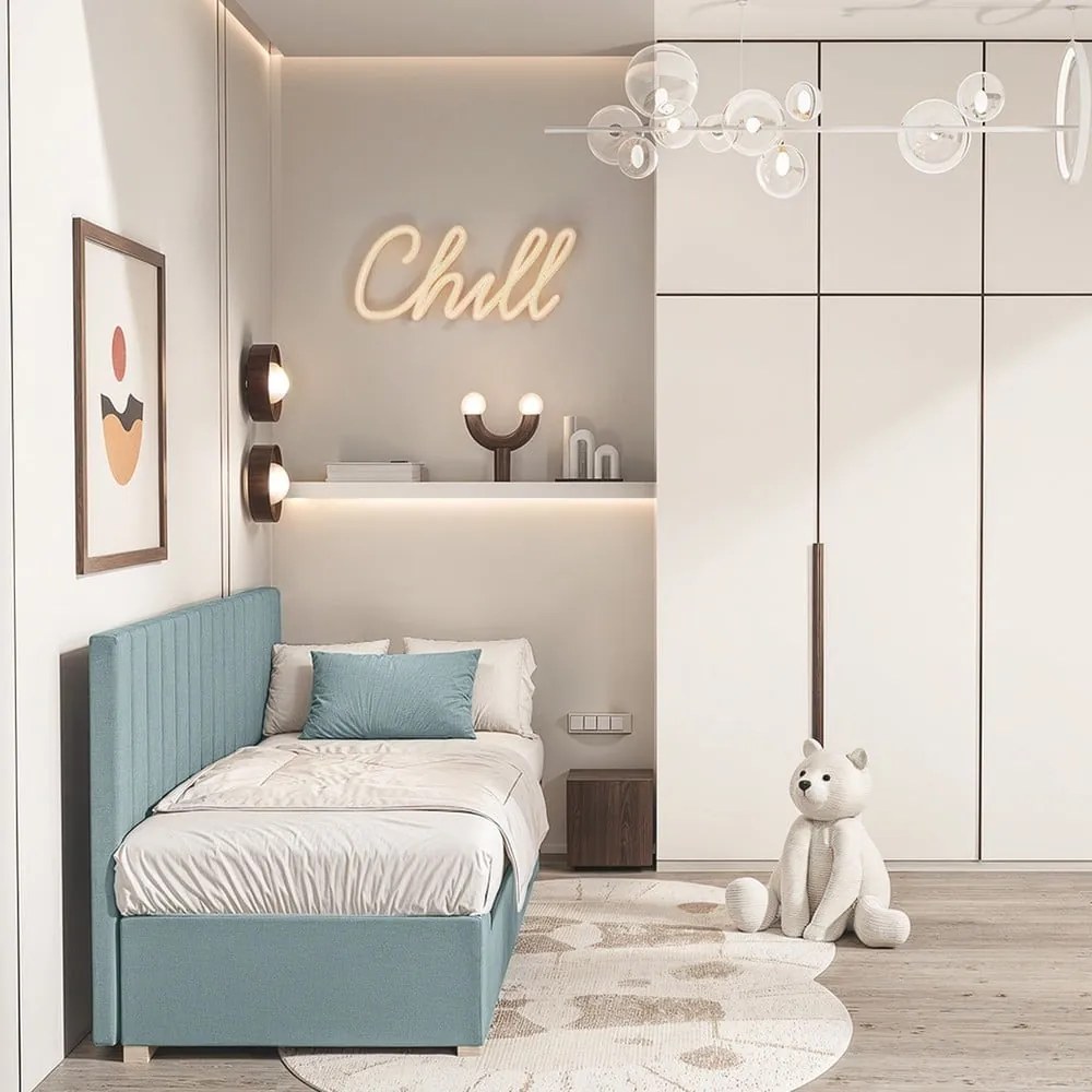Niebieskie łóżko dziecięce ze schowkiem i materacem 90x200 cm Chill – Ghado