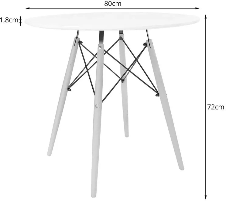 Zestaw biały stół kuchenny 80 cm z 4 krzesłami - Nadikos 5X 12 kolorów