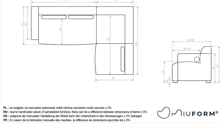Kremowy narożnik (prawostronny) Flex Felix – Miuform