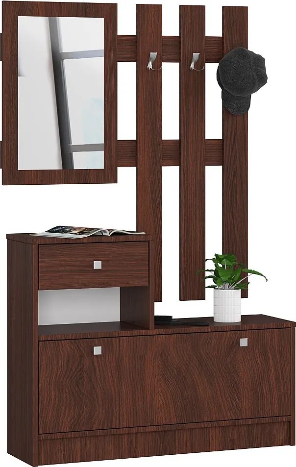 Zestaw mebli z szafką na buty AKORD Wenge 90 cm 1 drzwi 1 szuflada kolor Wenge mat 2 półki 90x25x170 cm