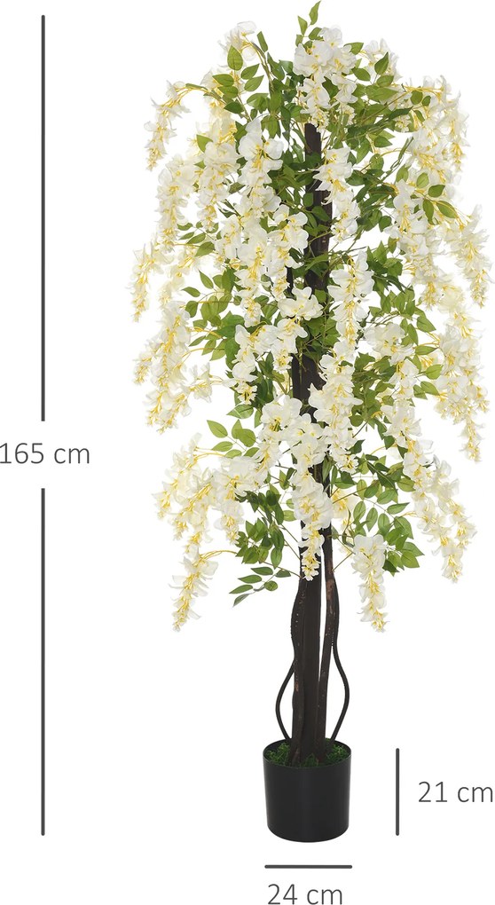 Sztuczna Glicynia Biała i Zielona Drzewko Dekoracyjne do Wnętrz 120cm | Aosom PL