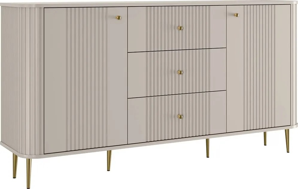 Komoda Vesper 160 cm z szufladami na nóżkach - kaszmir / złote nogi