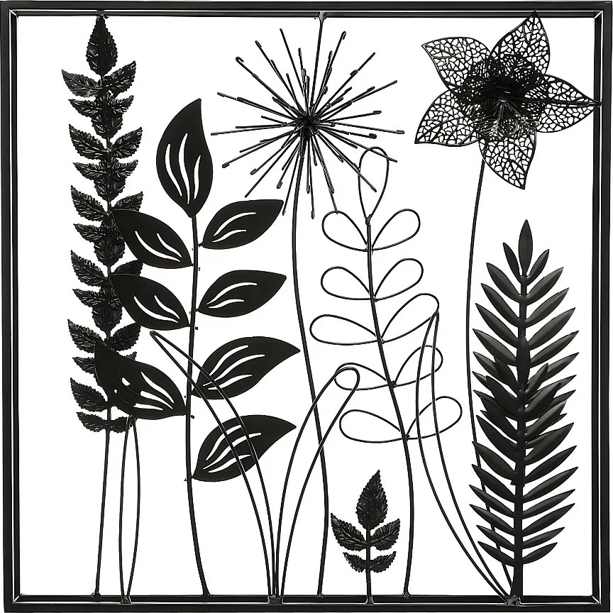 Ozdoba Ścienna Liście z Metalu Czarnego 40 x 40 cm