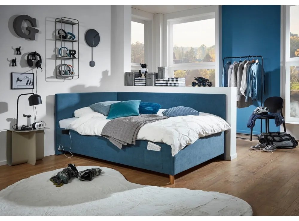 Niebieskie tapicerowane narożne łóżko dziecięce bez stelaża 90x200 cm Cool – Meise Möbel
