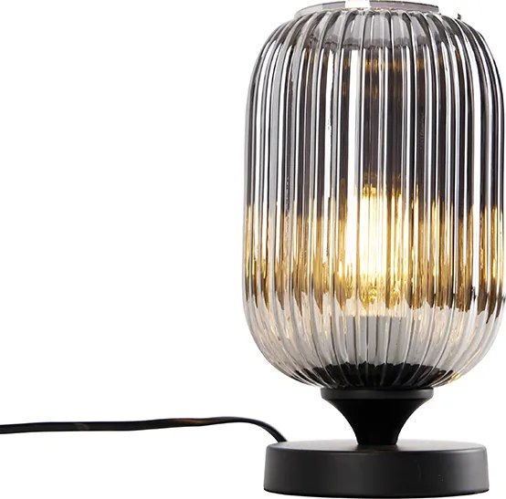 Lampa stołowa art deco czarna z przydymionym szkłem - Banci