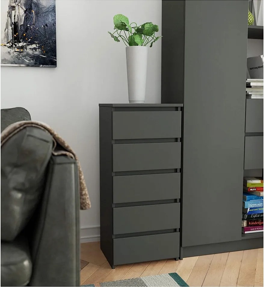 Komoda AKORD CL5 Grafit Szary 40 cm 5 szuflad kolor Grafit Szary mat 40x35x92 cm
