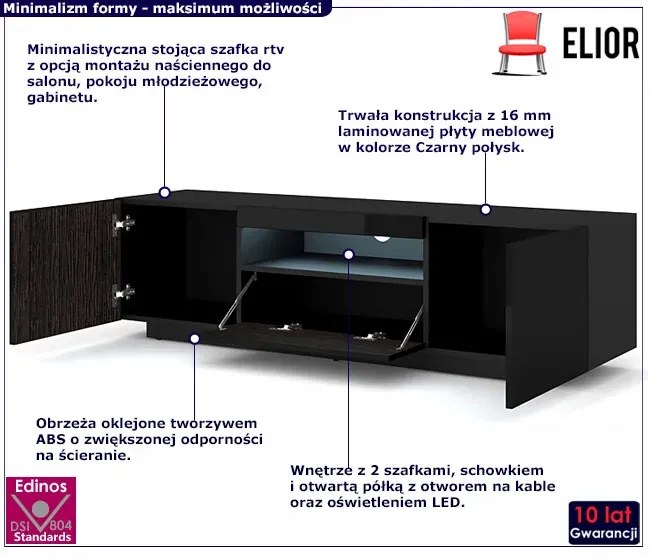 Szafka rtv stojąca lub ścienna czarny połysk Z5-A76