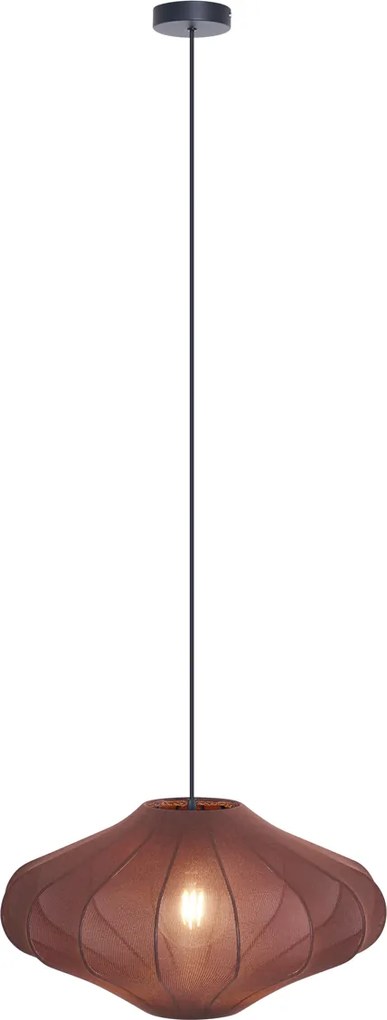 Lampa wisząca Japandi brązowa z materiałowym abażurem 50 cm - Plu
