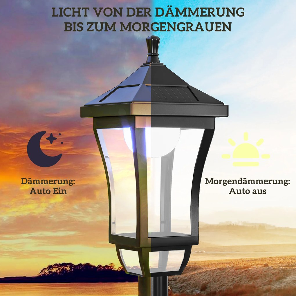 Outsunny Latarnia solarna ogrodowa 127 cm – zimne białe LED, czujnik zmierzchu, IP44
