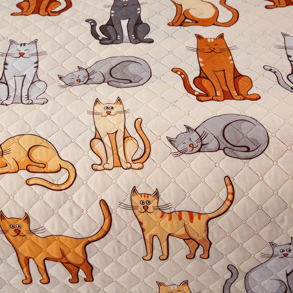 Narzuta na łóżko ze wzorem COLORED CATS kremowa Rozmiar: 220 x 240 cm