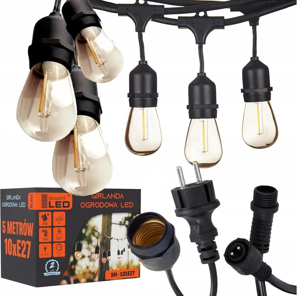 LED łańcuch dekoracyjny do użytku zewnętrznego 10xE27/1W/230V 6,44 m IP44 czarny