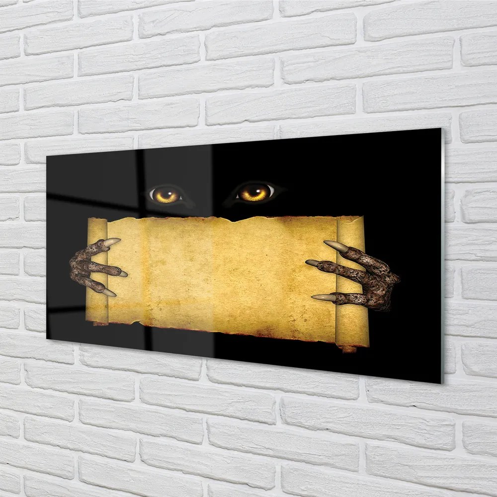 Panel szklany do Kuchni Straszne Oczy i Palce na Papierze