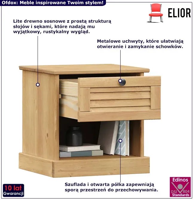 Szafka nocna z drewna sosnowego z szufladą F3-G36