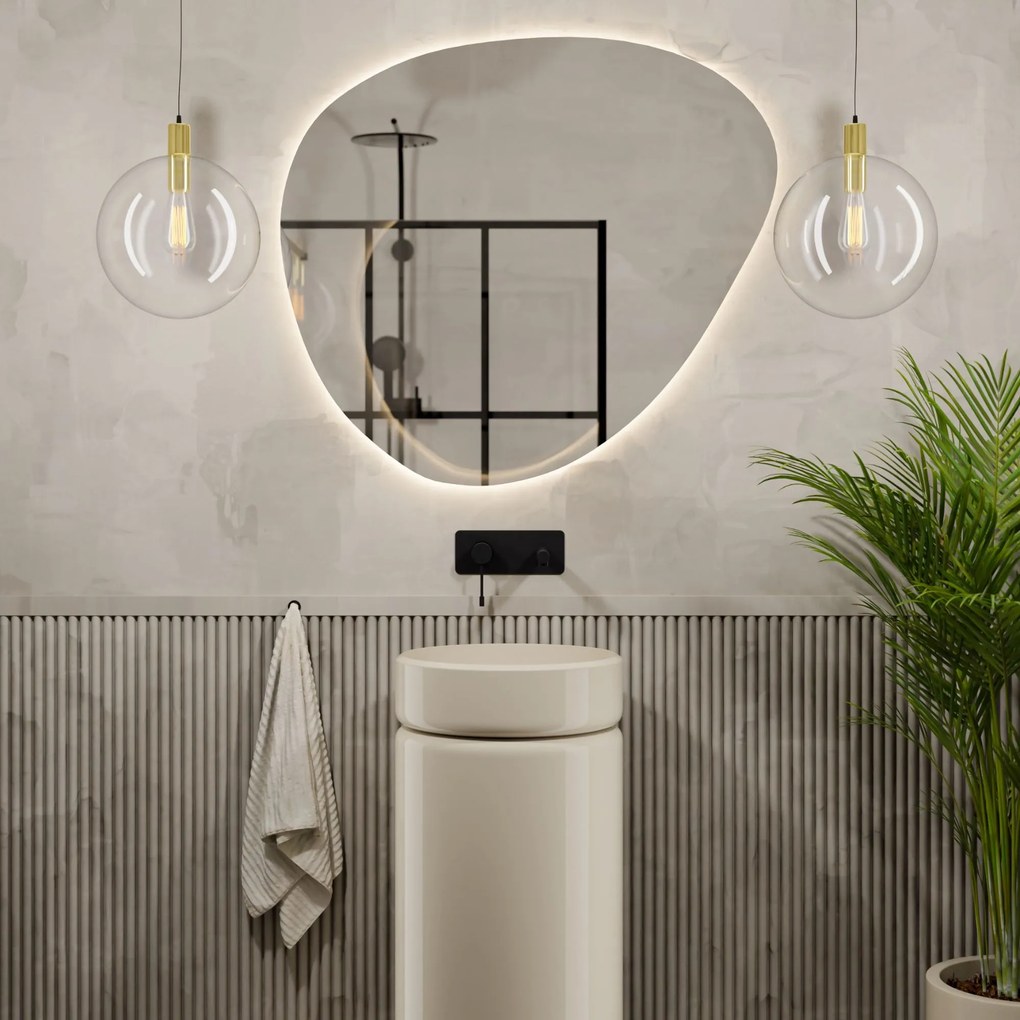 Lustro o nieregularnym kształcie oszlifowane podświetlane plama MOIRA LED | Różne rozmiary : Kolor tafli szkła - Grafit, Rozmiar - 70 x 51 cm