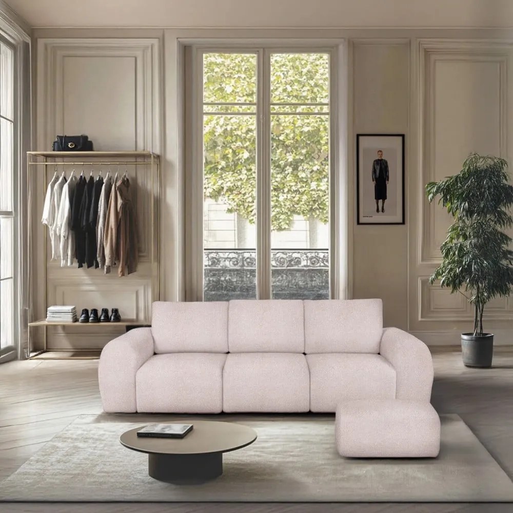 Jasnoróżowa sofa z materiału bouclé 287 cm Mirel – Rodier