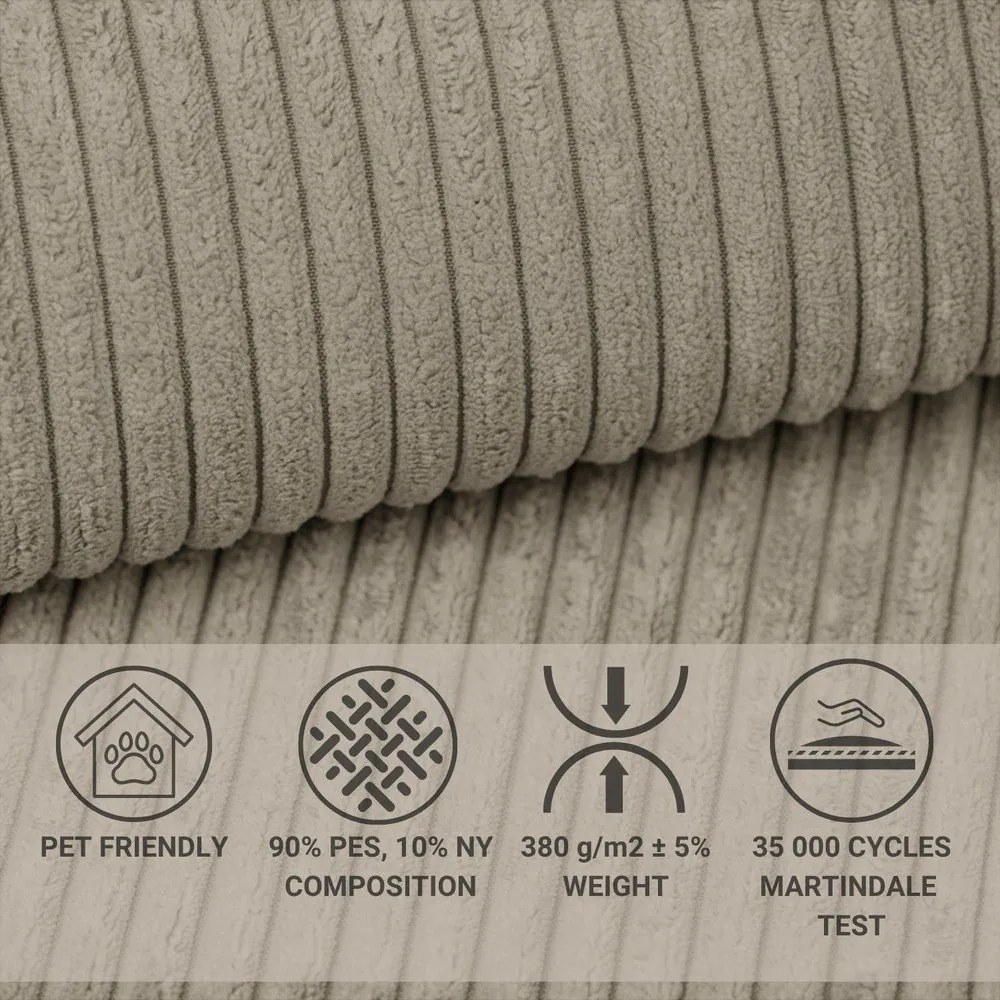 Beżowy sztruksowy rozkładany/ze schowkiem narożnik (prawostronny/w kształcie litery L) Tonga – Maison de Rêve