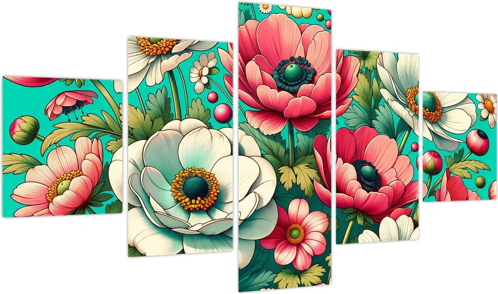 Obraz - Kwiaty na niebieskim tle (125x70 cm)