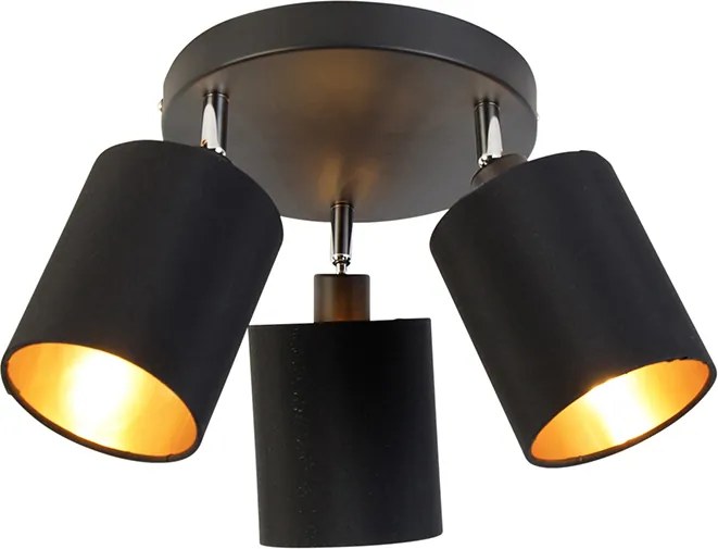 Nowoczesny reflektor czarny ze złotym wnętrzem 3-światła - Lofty