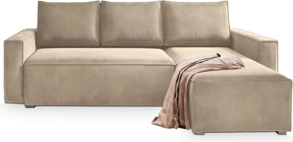 PROMOCJA Beżowa rozkładana narożna sofa CAVELO, dwustronna II. jakość