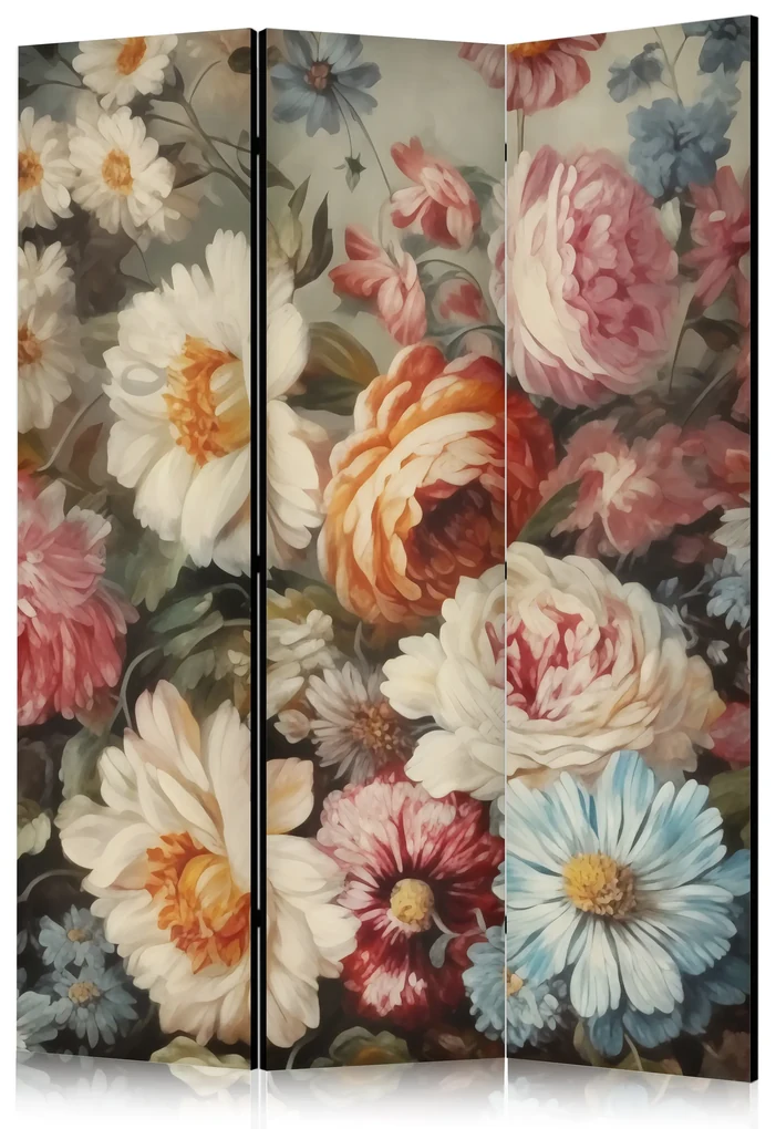 Parawan dwustronny Kwiaty 135x172 cm 3-częściowy beżowy ARTGEIST B