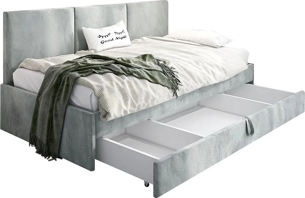 Popielata sofa z szufladą na pościel H6-P63