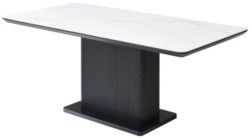 Stół do jadalni dla 6 osób z ceramiki i MDF - Efekt białego marmuru i Czarny - LAOMINIA