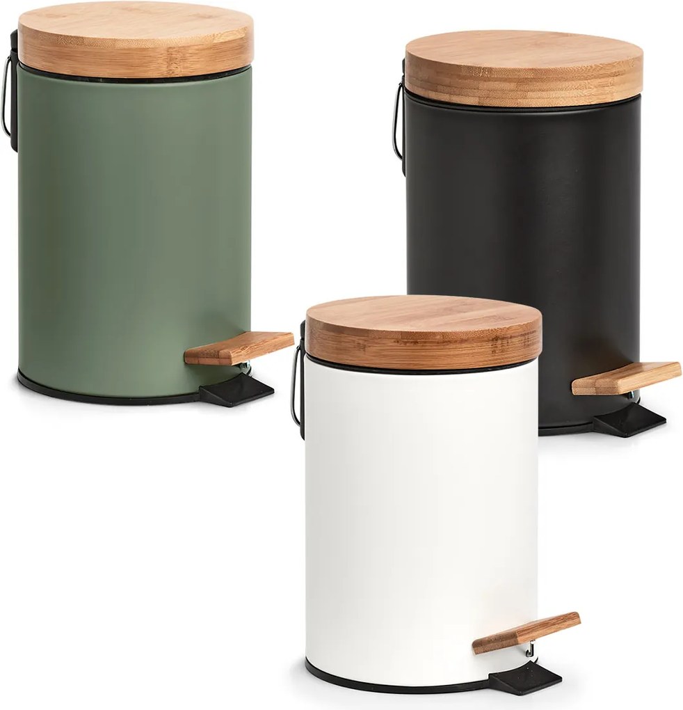 Kosz łazienkowy z metalu i bambusa, Ø 16,8 cm