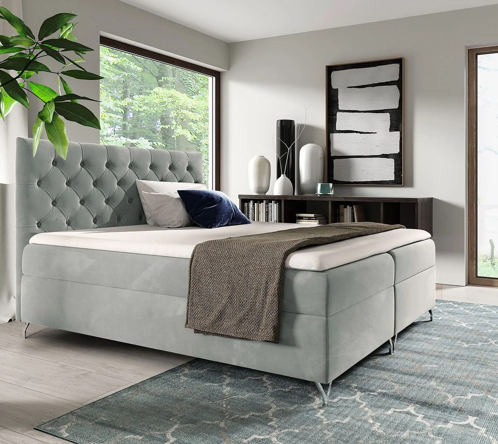 Jasnoszare łóżko kontynentalne glamour 5 rozmiarów W5-F08