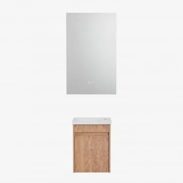 Zestaw Wiszących Mebli Łazienkowych Zintegrowany Z Umywalką Narek Popielaty Brąz & Prostokątny Led I Przeciwmgielny 55x90 Cm Riben - Sklum