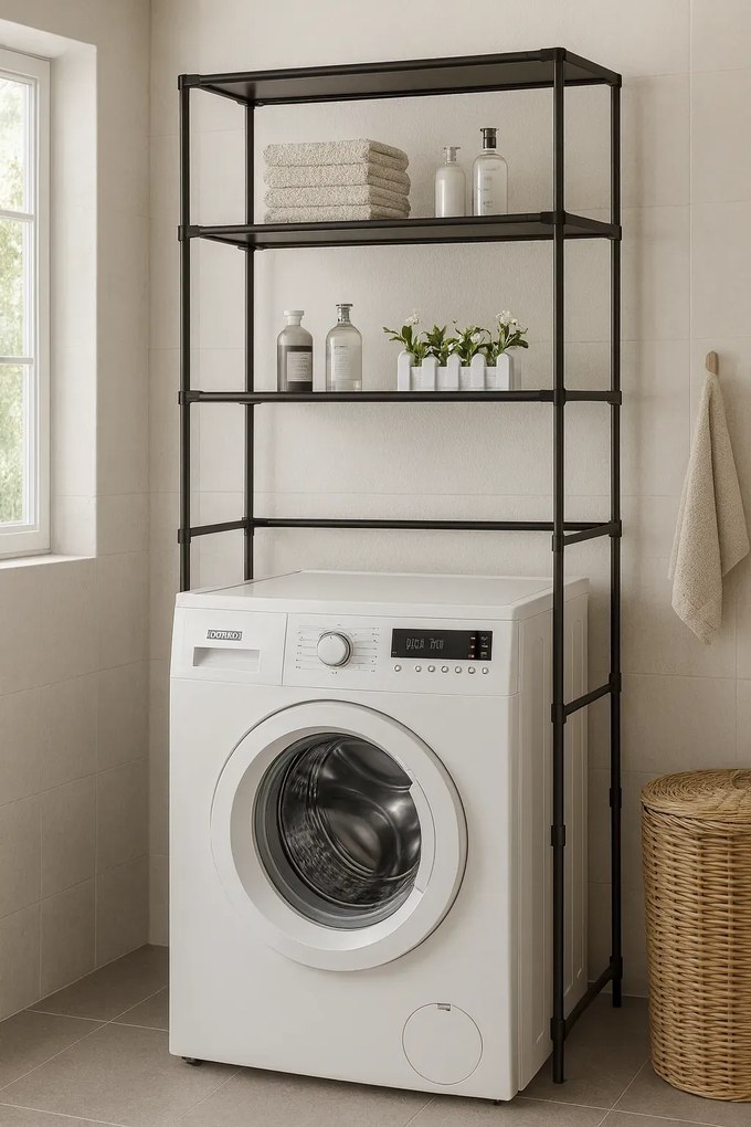 Czarny regał z 3 półkami nad pralkę D0-M30