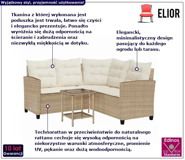 Narożna sofa ogrodowa i stolik beżowy - Omalis