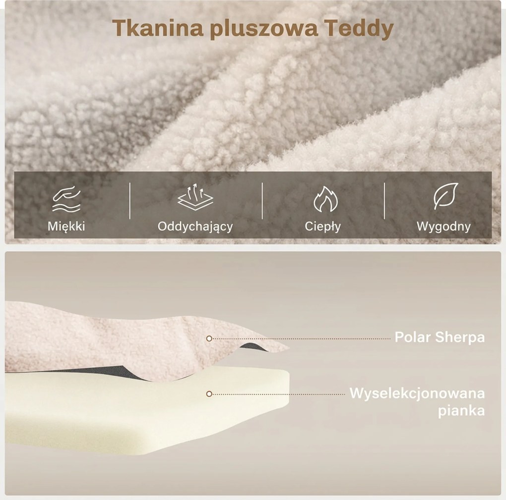 HOMCOM Sofa rozkładana 2-osobowa, sofa welurowa, funkcja spania, w zestawie 2 poduszki, wygląd weluru, Naturalny + Beżowy + Czarny | Aosom PL