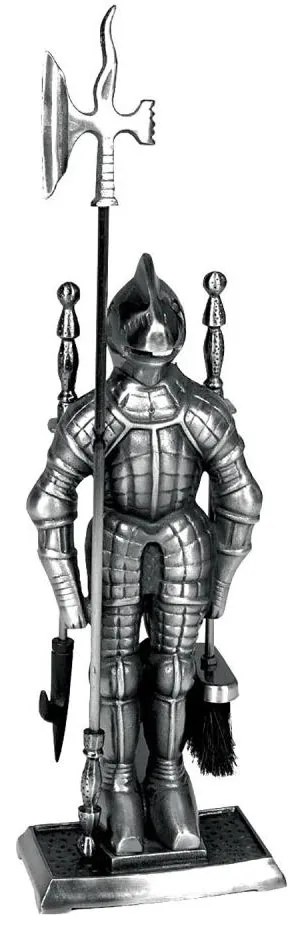 Narzędzia żeliwne do kominka 4 szt. rycerz srebrne