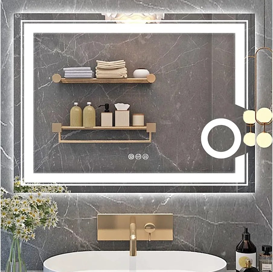 Lustro łazienkowe z oświetleniem, powiększające, anty-parujące, ścienne 80x60cm