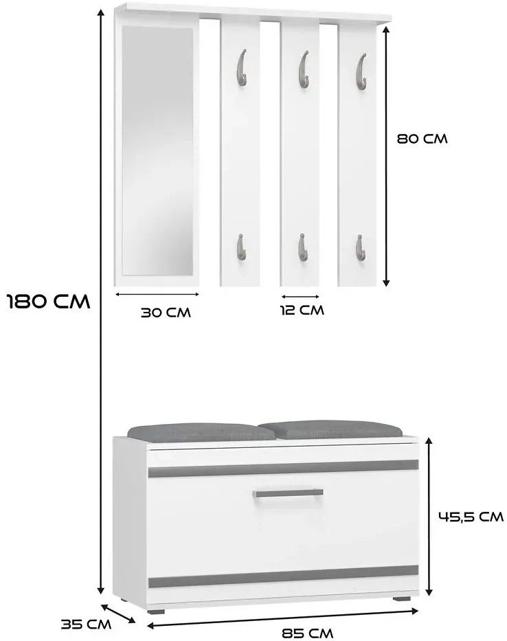 Biała garderoba z szafką na buty i siedziskiem K8-D46