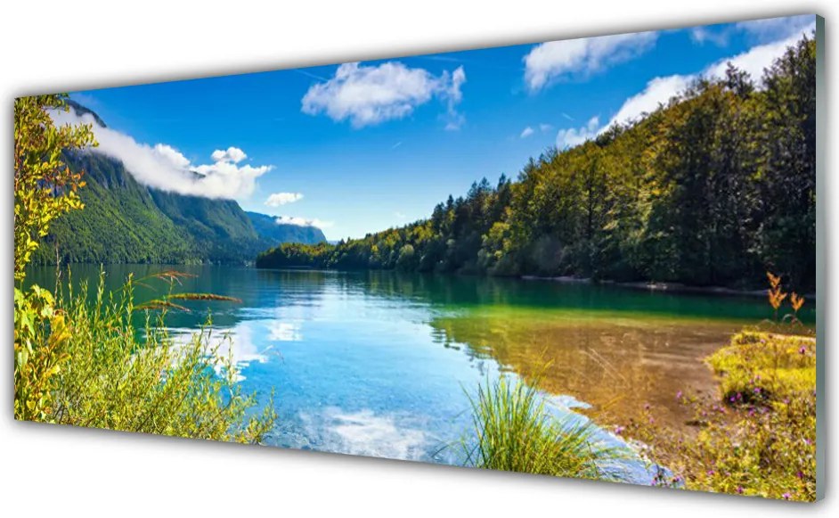 Panel Szklany Kryształowe Jezioro w Objęciach Gór