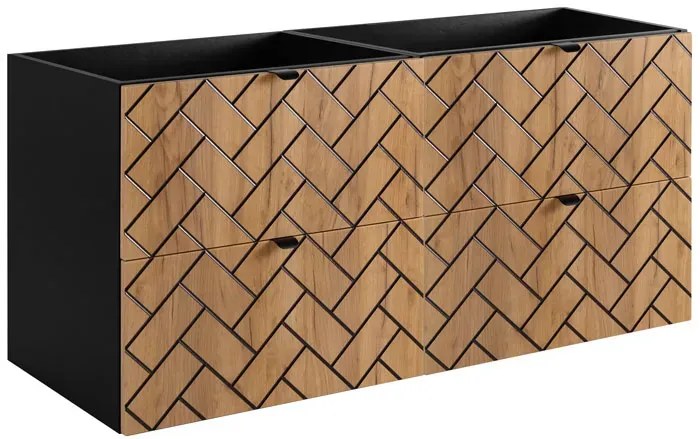 Wisząca szafka umywalkowa podwójna 120 cm czarny + dąb craft złoty P7-B13
