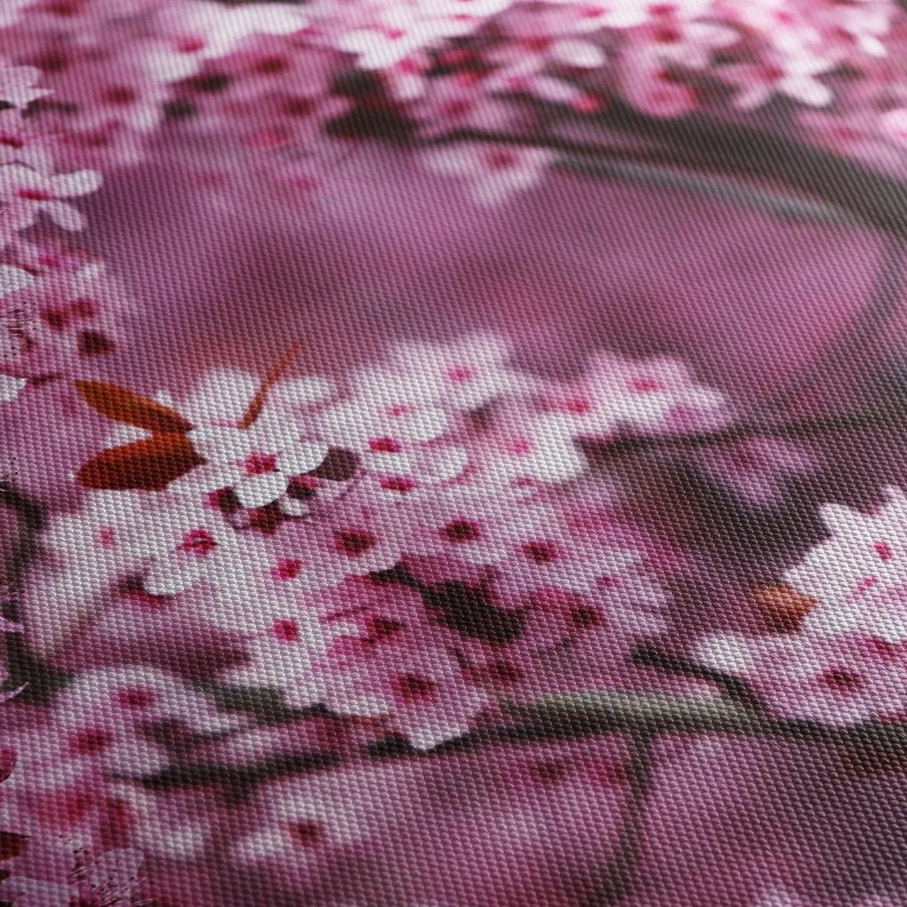 Obraz - Różowa sakura (z zegarem) (90x30 cm)