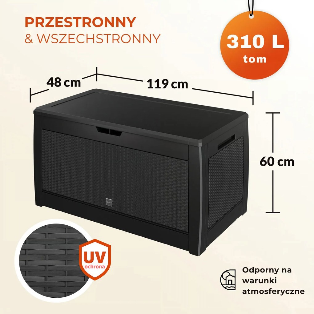 Skrzynia do przechowywania RATO, 310L, 119x48x60cm, antracytowa Prosperplast