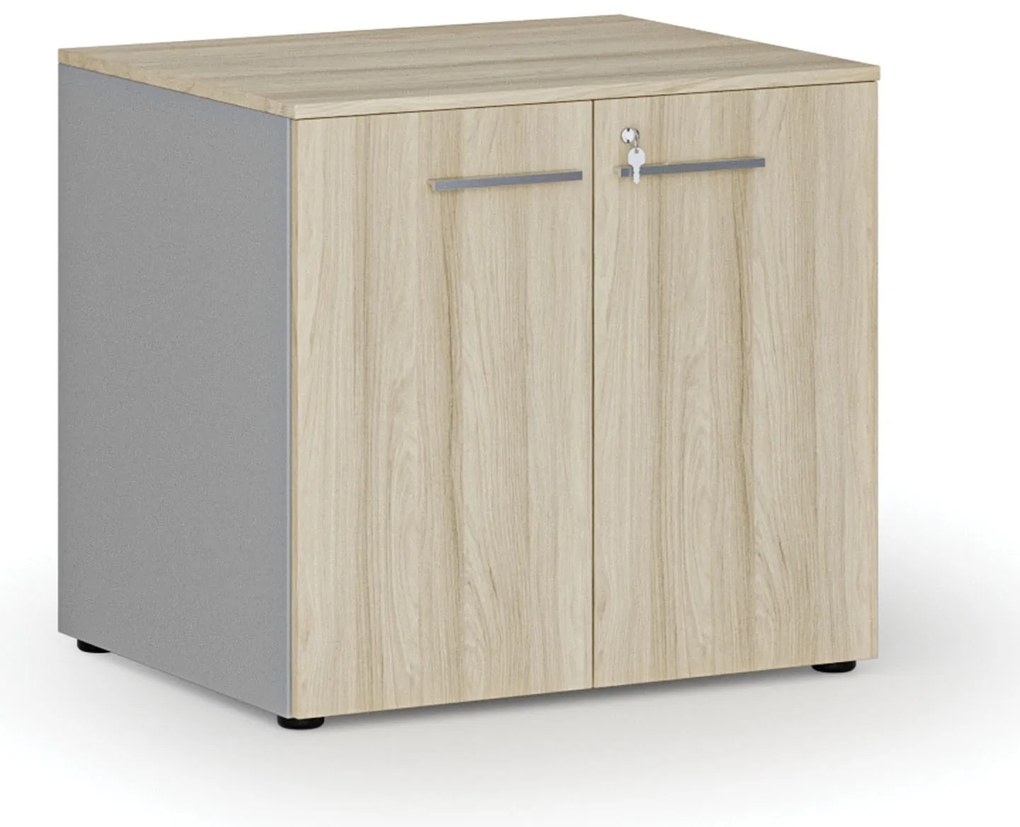 Szafa biurowa z drzwiami PRIMO GRAY, 800 x 640 x 735 mm, szary/dąb naturalny