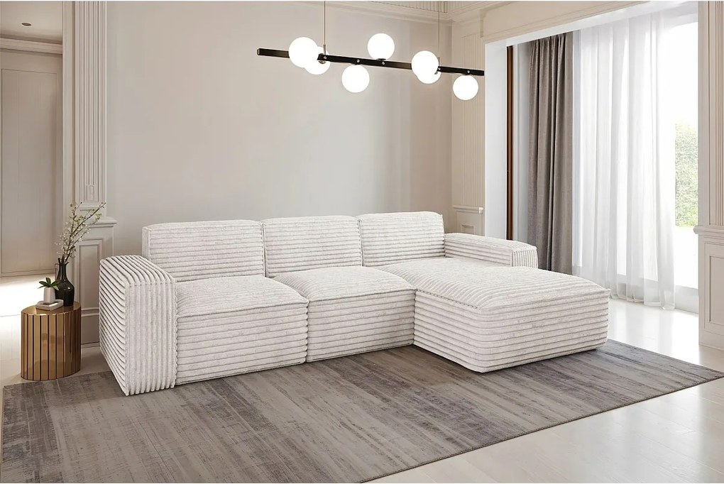 Narożnik w kształcie L Siena, tkanina Velo, Ecru, Prawy