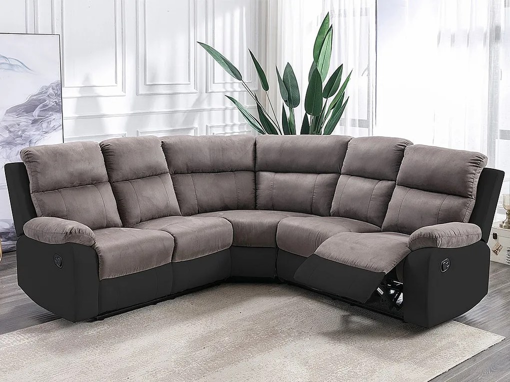 Kanapa narożna z funkcją relax szaro-czarna z mikrofibry i ekoskóry TOLZANO