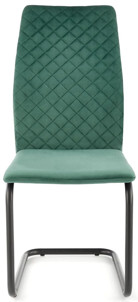 K444 krzesło ciemny zielony, tkanina velvet, pikowane, na płozach, loft