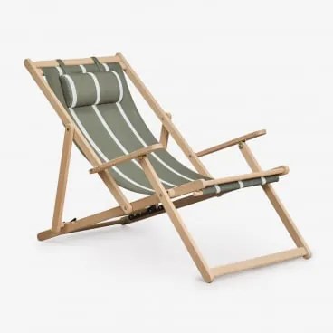 Zestaw 2 Składanych Leżaków Z Poduszką Z Drewna Akacjowego Rondonia Intensywna Zieleń Oliwkowa – Biel Gardenii - Sklum