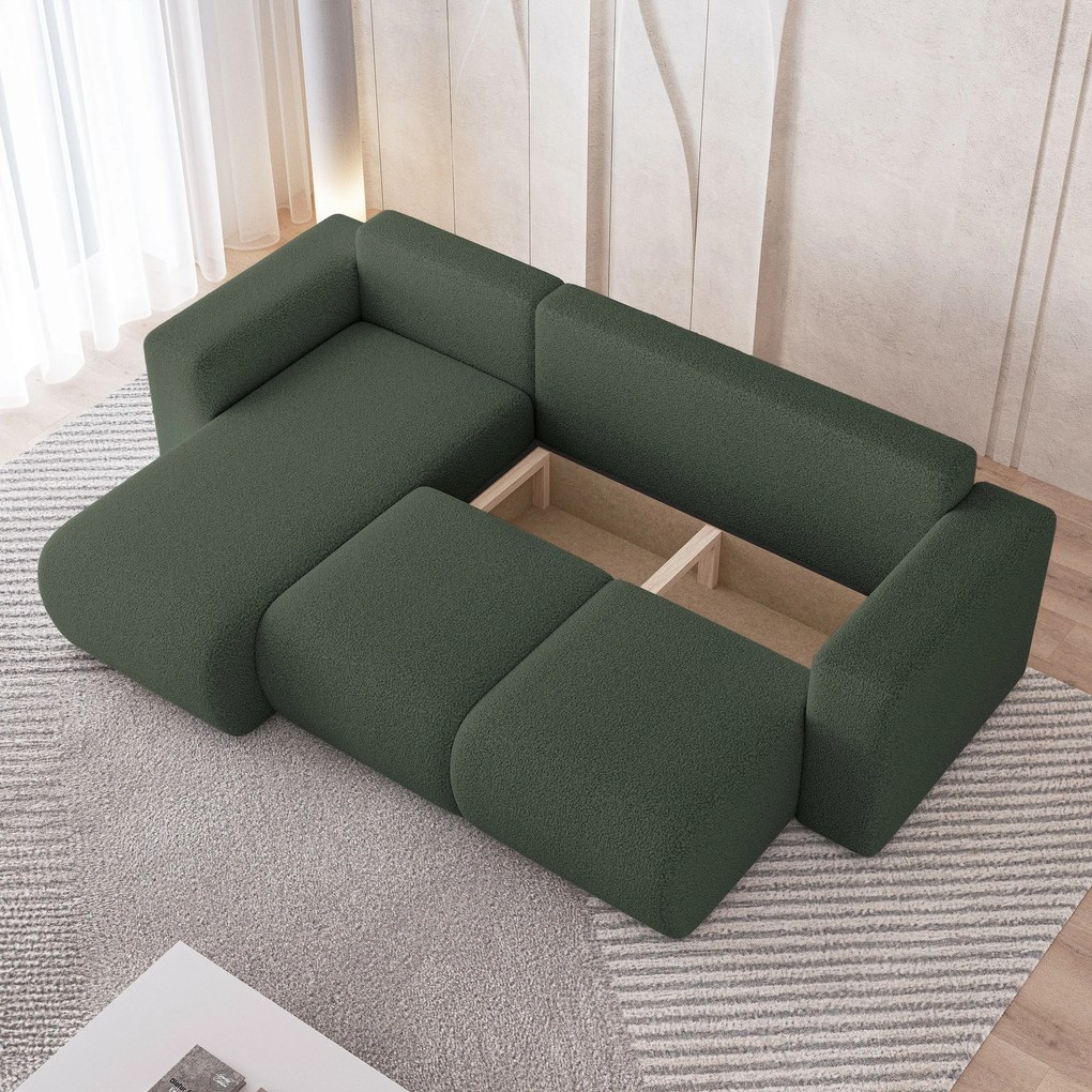 Masseno Narożnik RINOVA z funkcją spania i pojemnikiem na pościel Narozniki L, Rozkładana sofa - Zielony, QUELLE 37