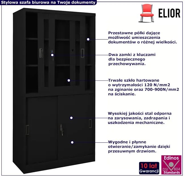 Czarna przesuwna szafa biurowa na klucz C3-D98
