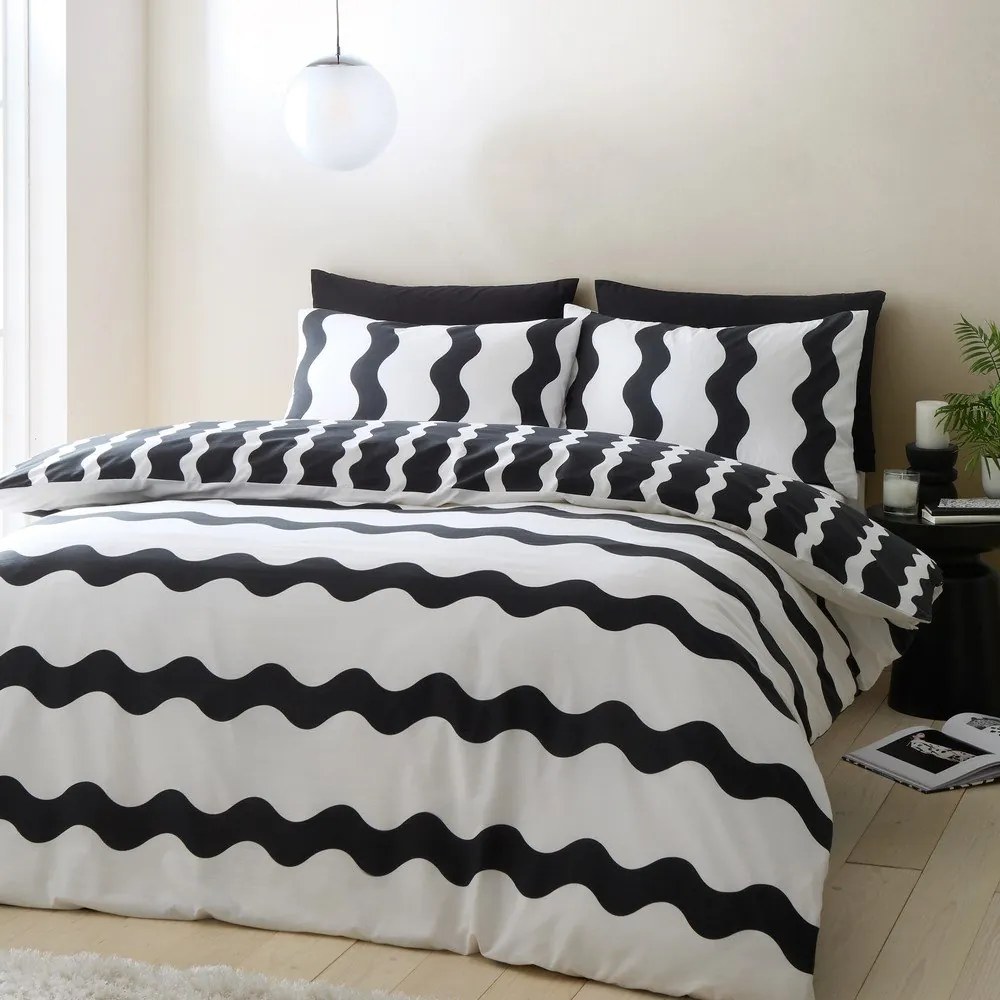Czarno-biała pościel dwuosobowa 230x220 cm Waves – Sassy B